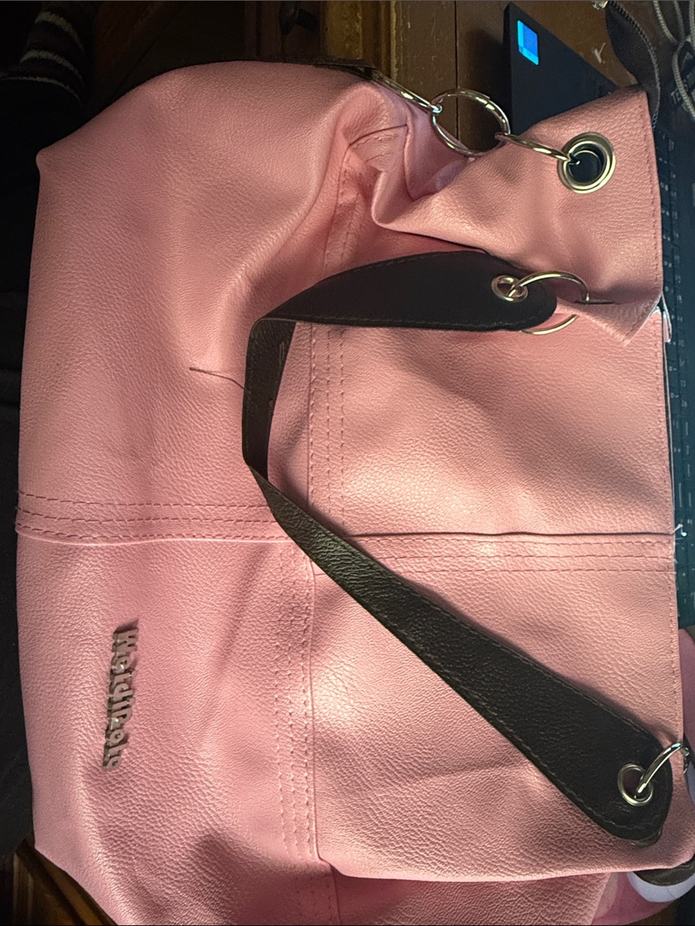 Weidipolo Pink Faux Leather Shoulder Bag Tote Silver Polo Zipper Accent Purse